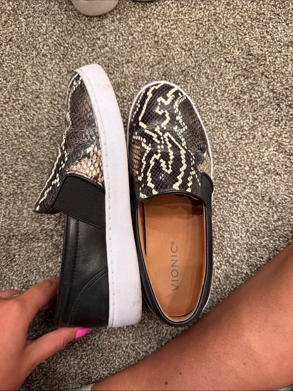 Vionic Women's Black and Cream Snake-Print Slip-On Loafers - Picture 2 of 4